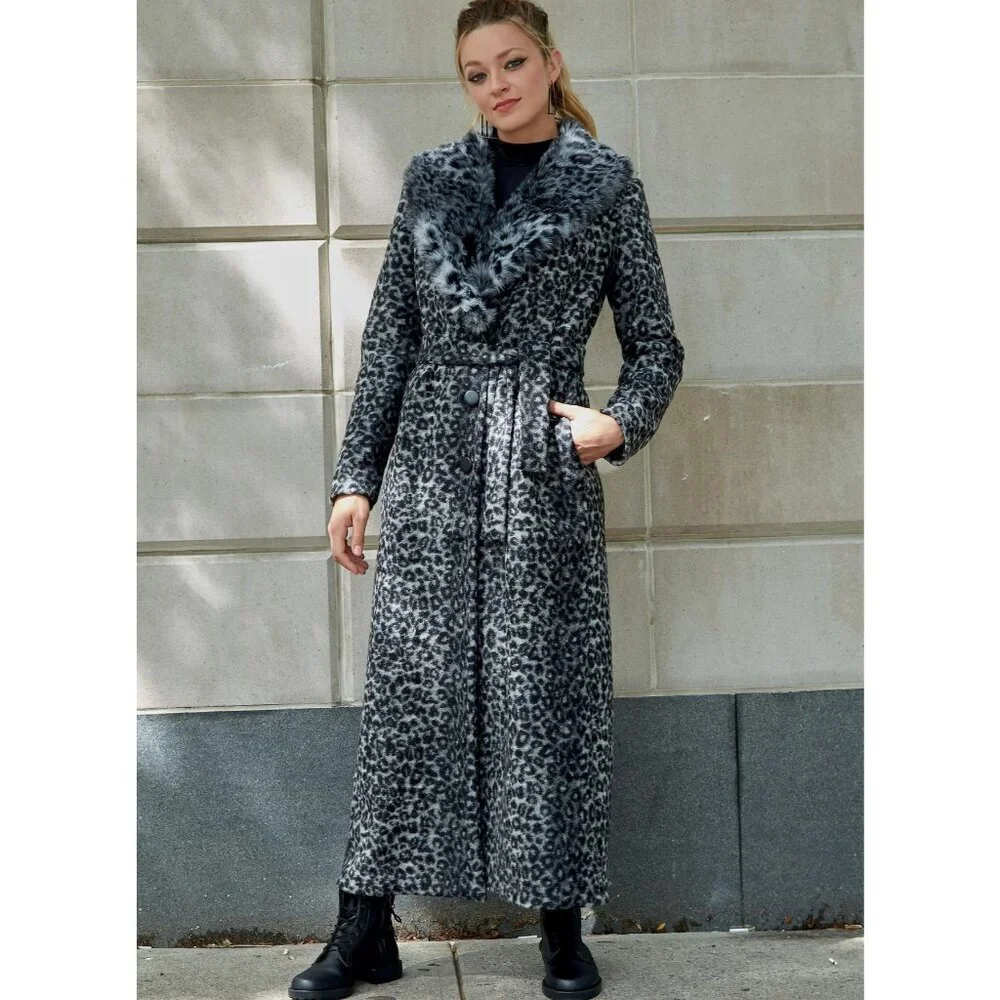 McCalls Sewing Pattern 8013 Coat Jacket Detachable Fur Collar Misses Belt XS-MED